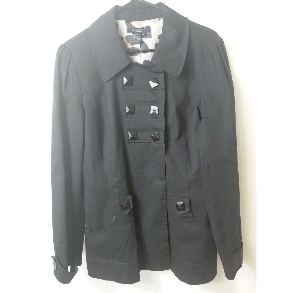 Sandro Sportswear Women's Jacket Double Breasted Coat Military Sz L Cotton Flaw‎